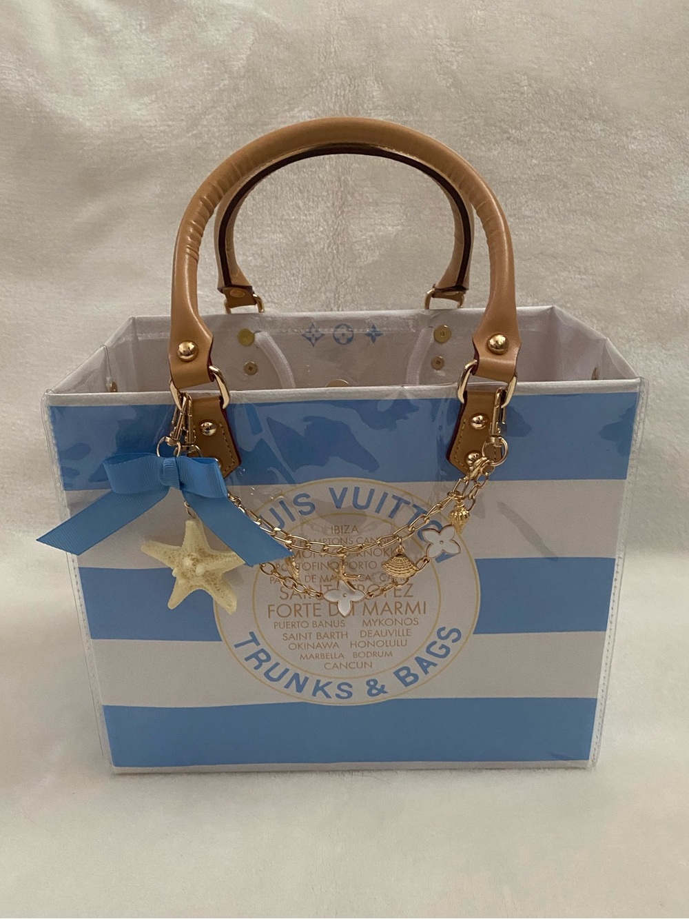 Louis Vuitton Blue, White & Tan Trunks & Bags Small Tote